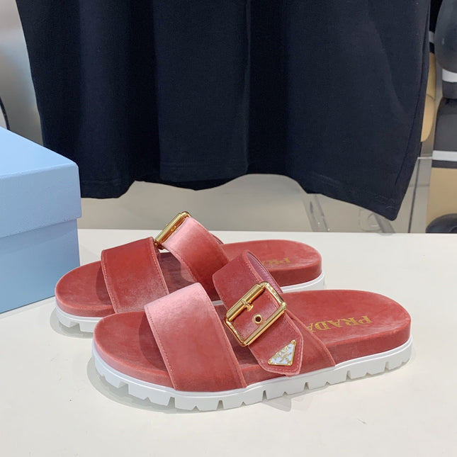 PRA SLIDES SANDALS DARK PINK VELVET