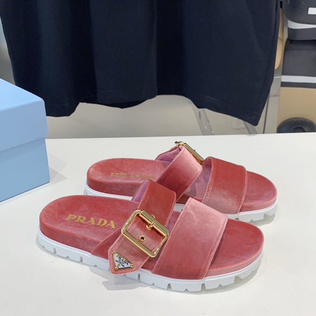 PRA SLIDES SANDALS DARK PINK VELVET
