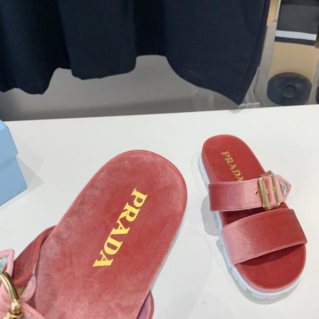 PRA SLIDES SANDALS DARK PINK VELVET