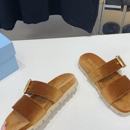 PRA SLIDES SANDALS CAMEL VELVET