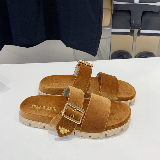 PRA SLIDES SANDALS CAMEL VELVET
