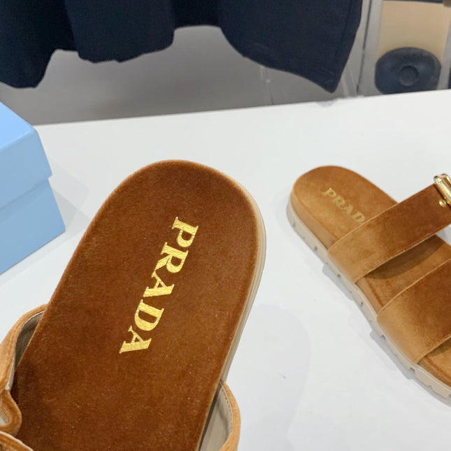 PRA SLIDES SANDALS CAMEL VELVET