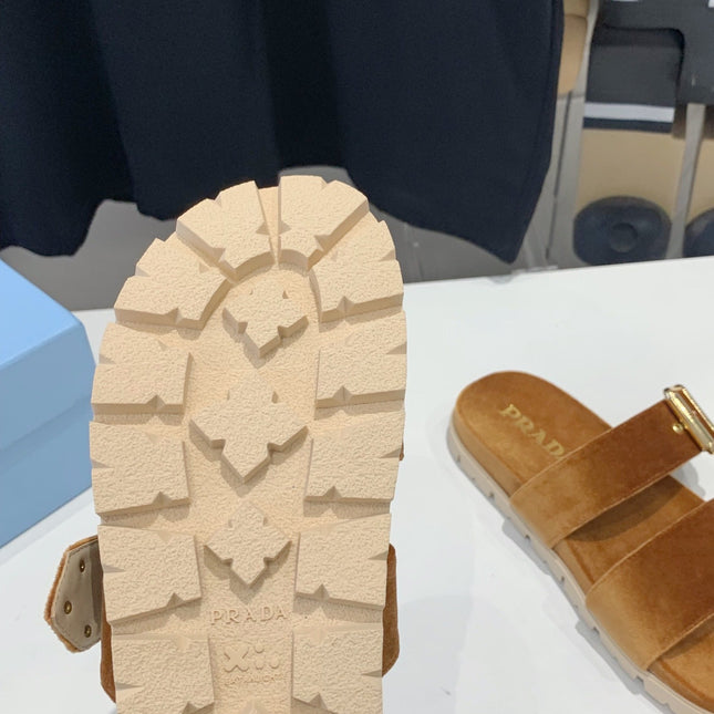 PRA SLIDES SANDALS CAMEL VELVET