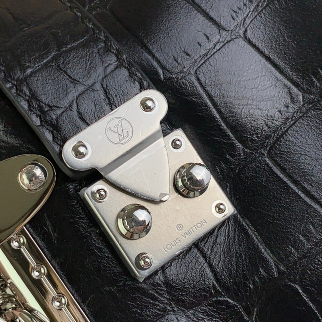SLIM TRUNK 23 IN BLACK CROCODILE PATTERN CALFSKIN SILVER HARDWARE