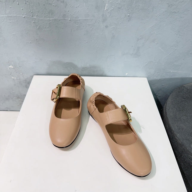 ASTAIRE MARY-JANE BALLERINA IN CAMEL BEIGE CALFSKIN
