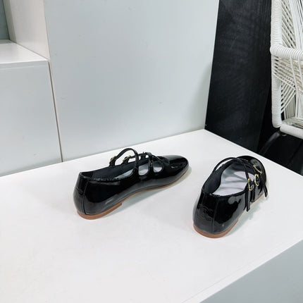 FLAT MARY JANE IN BLACK CALFSKIN