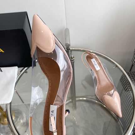 ALAIA HIGH 6 CM SLINGBACK IN BEIGE CREAM PATENT CALFSKIN AND FILM