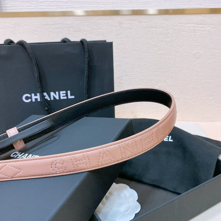 CC BELT 20MM IN PEACHY PINK EMBROIDERED CALFSKIN GOLD HARDWARE ATTACH PEARLS