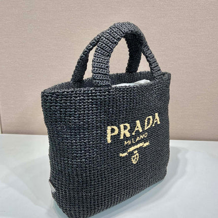 LARGE CROCHET TOTE BAG 47 IN BLACK MIX YELLOW RAFFIA