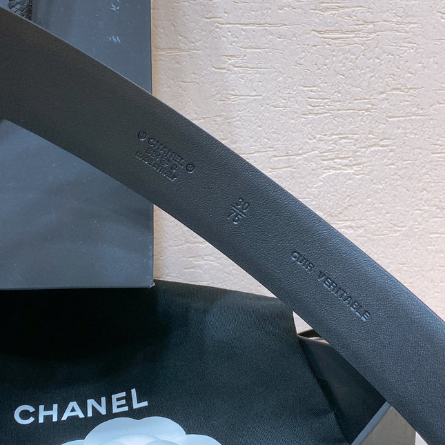 CC BELT 30 MM IN BLACK CALFSKIN SILVER HARDWARE ATTACH PEARLS