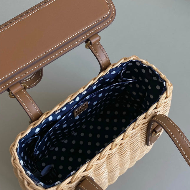 BASKET 20 BAG IN BROWN BEIGE WICKER AND LEATHER