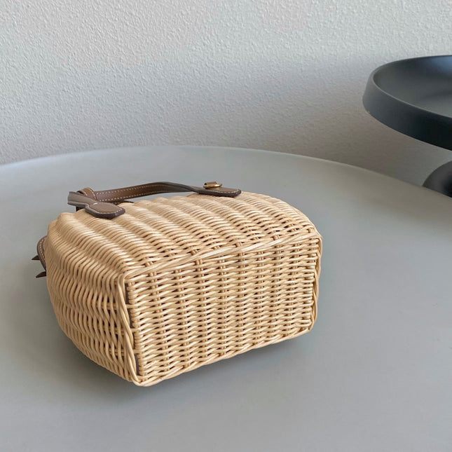 BASKET 20 BAG IN BROWN BEIGE WICKER AND LEATHER