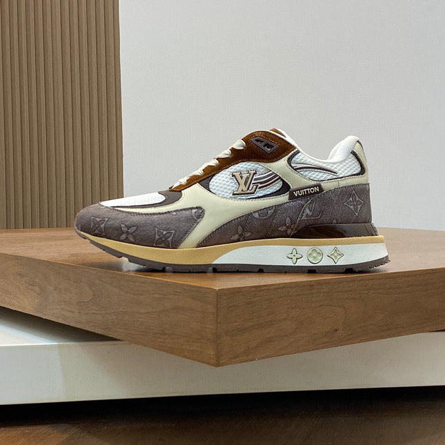 LV RUN WAY TRAINERS SHOES TAN BROWN