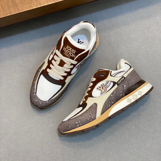 LV RUN WAY TRAINERS SHOES TAN BROWN