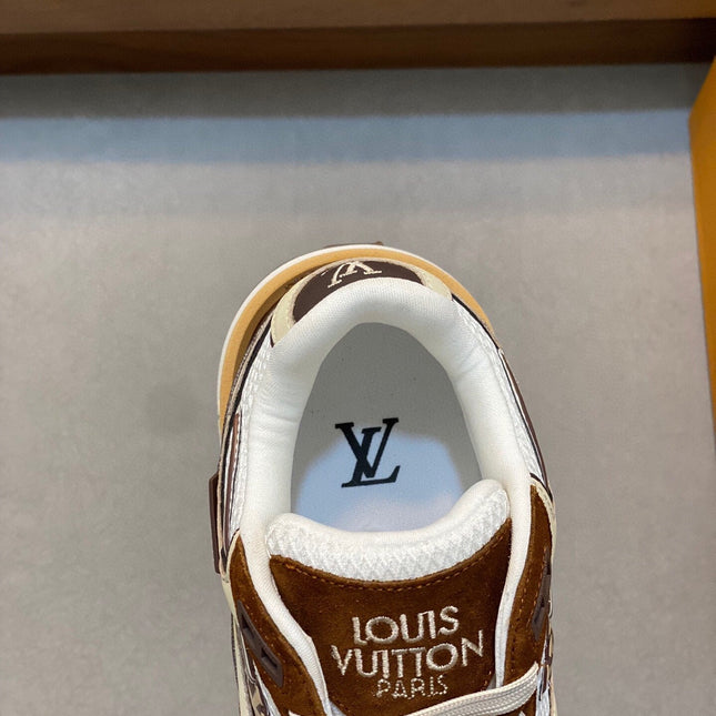 LV RUN WAY TRAINERS SHOES TAN BROWN