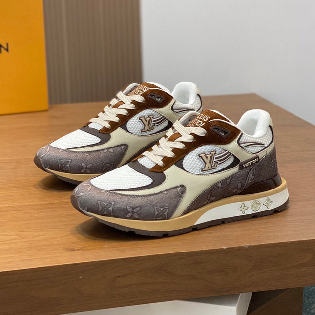 LV RUN WAY TRAINERS SHOES TAN BROWN