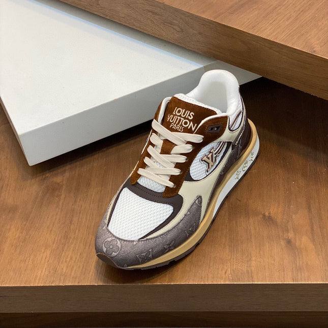 LV RUN WAY TRAINERS SHOES TAN BROWN