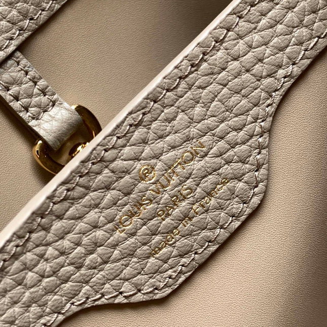 CAPUCINES BB 27 IN KHAKI BROWN TAURILLON GOLD HARDWARE