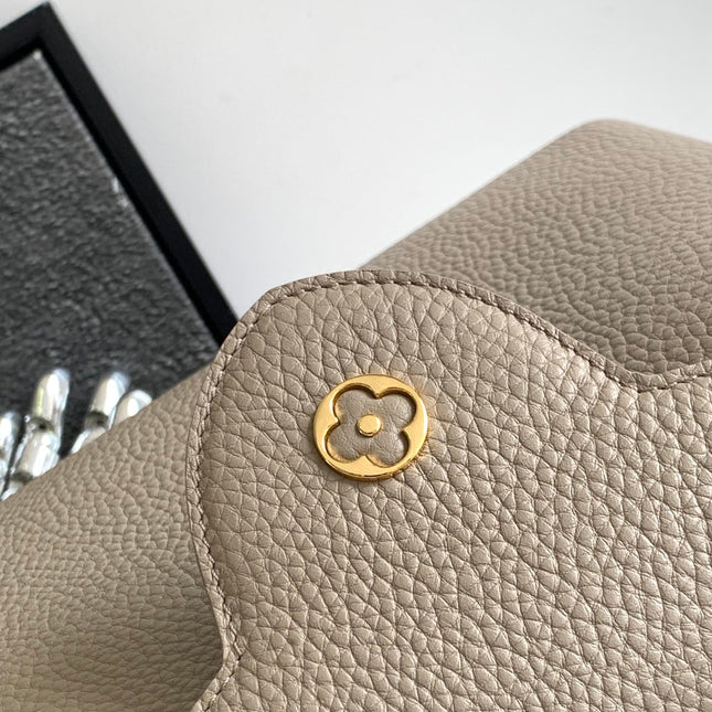 CAPUCINES BB 27 IN KHAKI BROWN TAURILLON GOLD HARDWARE