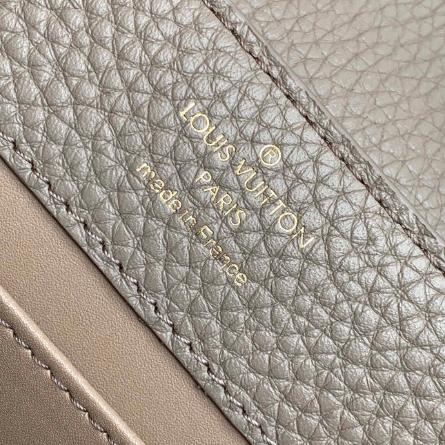 CAPUCINES MINI 21 IN KHAKI BROWN TAURILLON GOLD HARDWARE