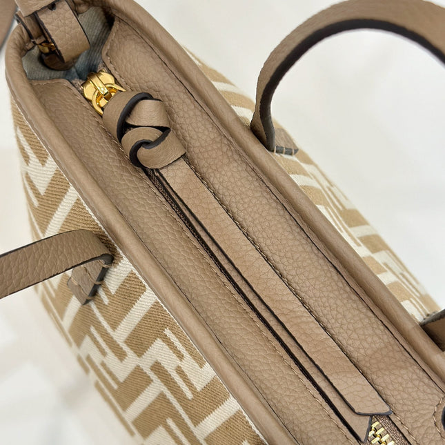MINI ROLL BAG 15 PEANUT BROWN MIX WHITE FF JACQUARD FABRIC