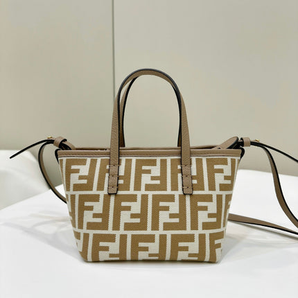 MINI ROLL BAG 15 PEANUT BROWN MIX WHITE FF JACQUARD FABRIC