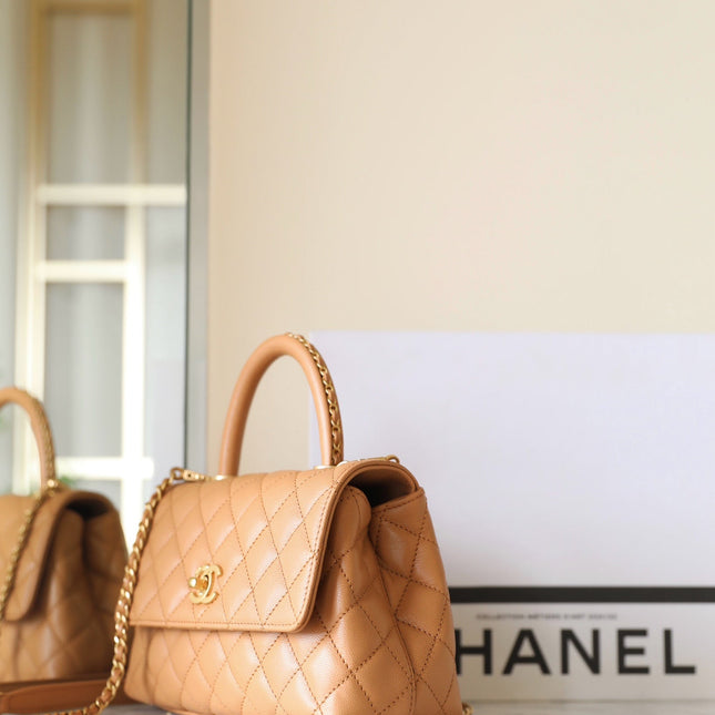 CHANEL 25S FLAP BAG 24 CM IN LIGHT BROWN LAMBSKIN WITH GOLD HARDWARE
