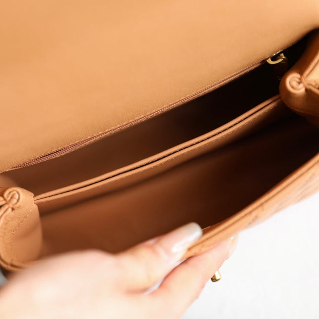 CHANEL 25S FLAP BAG 24 CM IN LIGHT BROWN LAMBSKIN WITH GOLD HARDWARE