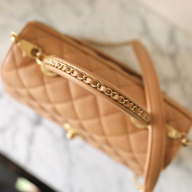 CHANEL 25S FLAP BAG 24 CM IN LIGHT BROWN LAMBSKIN WITH GOLD HARDWARE