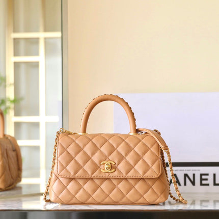 CHANEL 25S FLAP BAG 24 CM IN LIGHT BROWN LAMBSKIN WITH GOLD HARDWARE