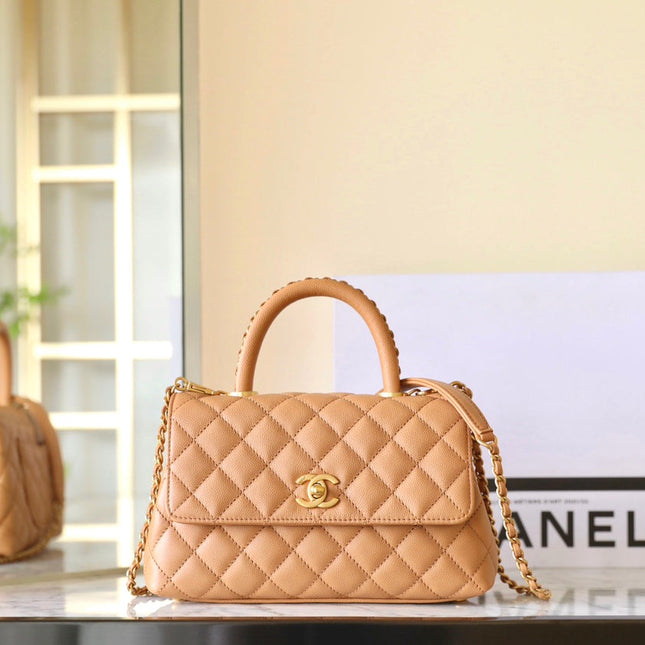 CHANEL 25S FLAP BAG 24 CM IN LIGHT BROWN LAMBSKIN WITH GOLD HARDWARE
