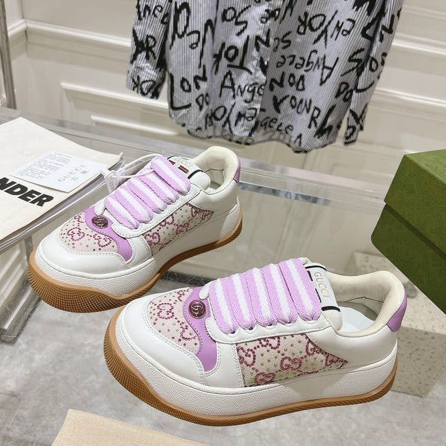 GG SCREENER 50 SNEAKER WHITE AND PURPLE CALFSKIN