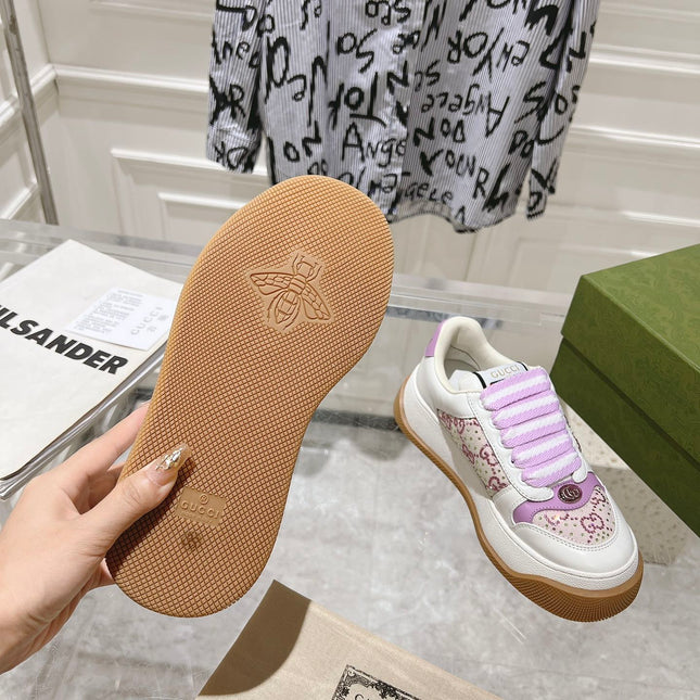 GG SCREENER 50 SNEAKER WHITE AND PURPLE CALFSKIN