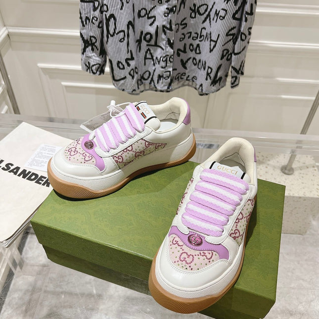 GG SCREENER 50 SNEAKER WHITE AND PURPLE CALFSKIN