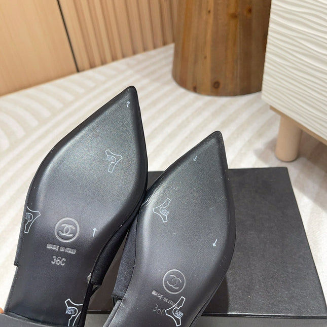 CC SLINGBACKS BLACK SATIN AND LAMBSKIN