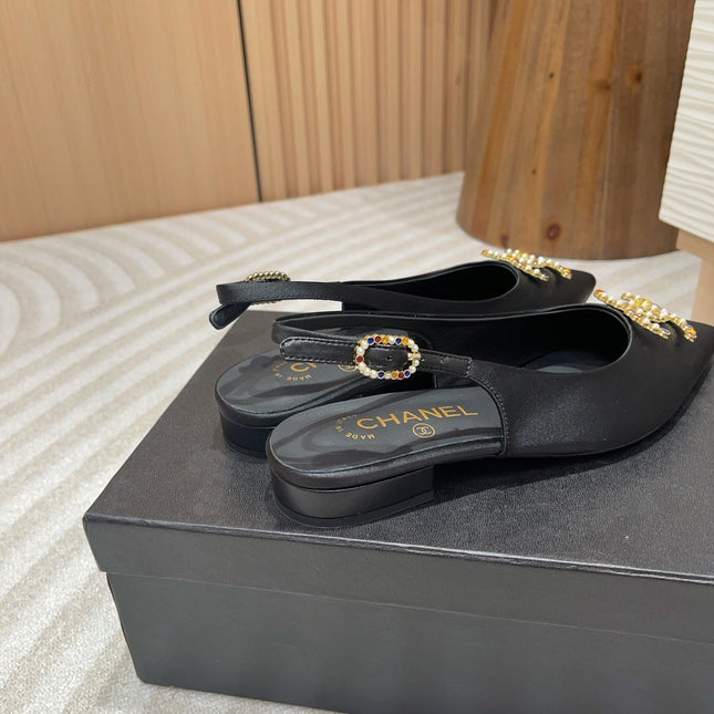 CC SLINGBACKS BLACK SATIN AND LAMBSKIN