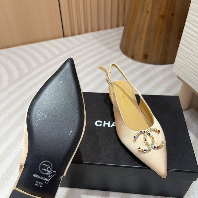 CC SLINGBACKS BEIGE CREAM SATIN AND LAMBSKIN