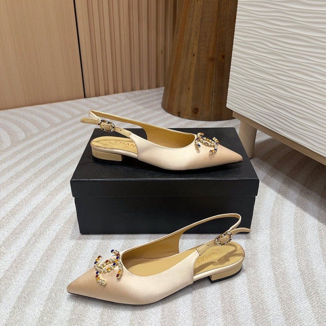 CC SLINGBACKS BEIGE CREAM SATIN AND LAMBSKIN