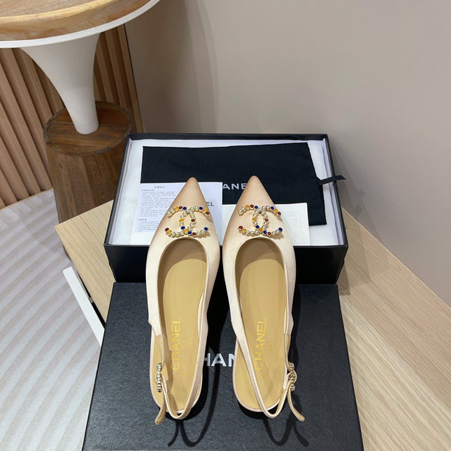 CC SLINGBACKS BEIGE CREAM SATIN AND LAMBSKIN