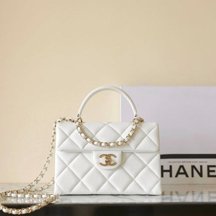 CHANEL 25S FLAP BAG 21 CM IN WHITE LAMBSKIN WITH GOLD HARDWARE