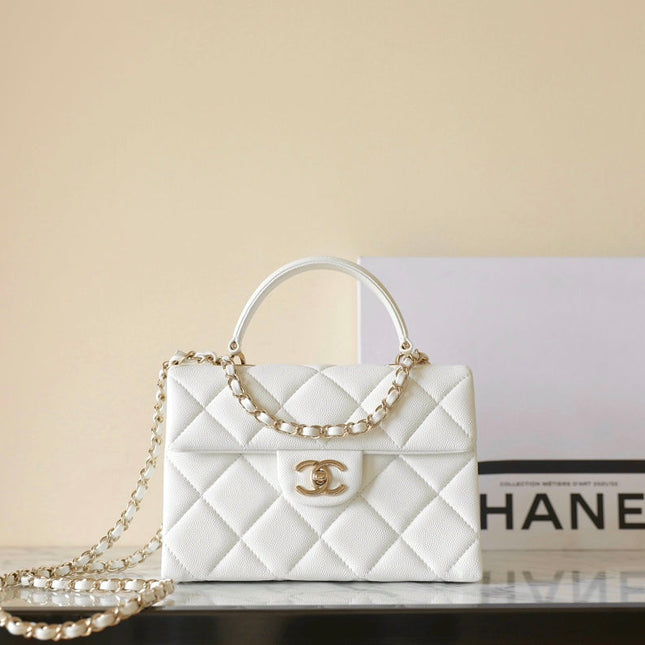 CHANEL 25S FLAP BAG 21 CM IN WHITE LAMBSKIN WITH GOLD HARDWARE