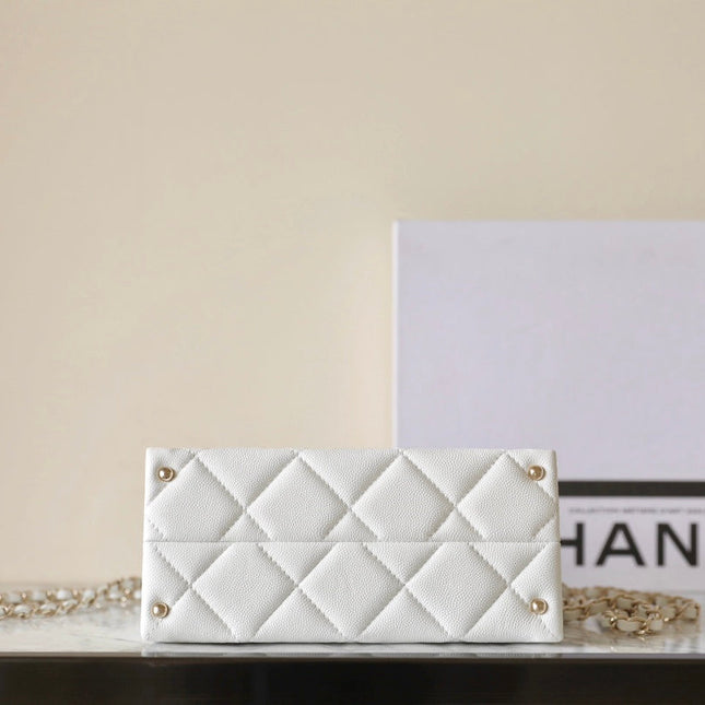 CHANEL 25S FLAP BAG 21 CM IN WHITE LAMBSKIN WITH GOLD HARDWARE