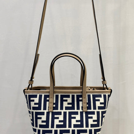 MINI ROLL BAG 15 MIDNIGHT BLUE MIX WHITE FF JACQUARD FABRIC