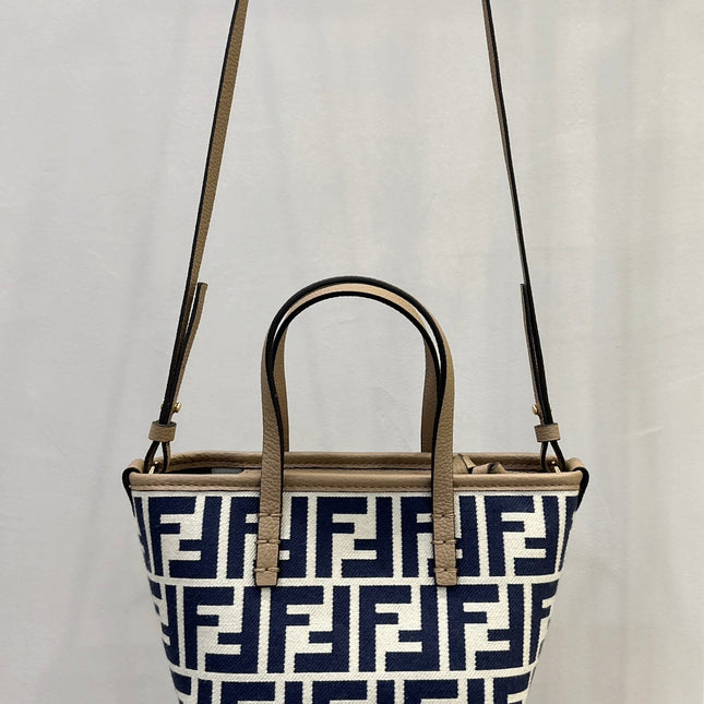 MINI ROLL BAG 15 MIDNIGHT BLUE MIX WHITE FF JACQUARD FABRIC
