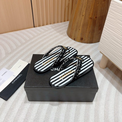 CC WOVEN FLIP FLOP WHITE MIX BLACK SHEEPSKIN