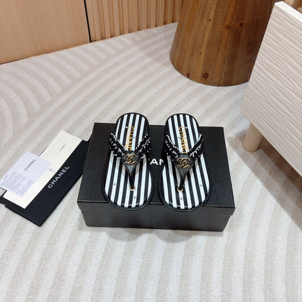 CC WOVEN FLIP FLOP WHITE MIX BLACK SHEEPSKIN