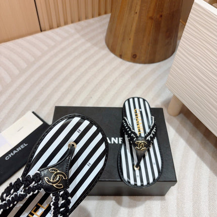 CC WOVEN FLIP FLOP WHITE MIX BLACK SHEEPSKIN