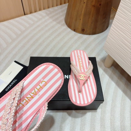 CC WOVEN FLIP FLOP WHITE MIX PINK SHEEPSKIN