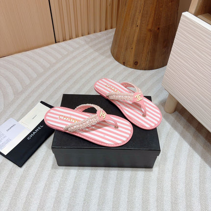CC WOVEN FLIP FLOP WHITE MIX PINK SHEEPSKIN