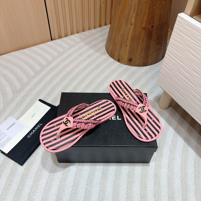 CC WOVEN FLIP FLOP BLACK MIX PINK SHEEPSKIN